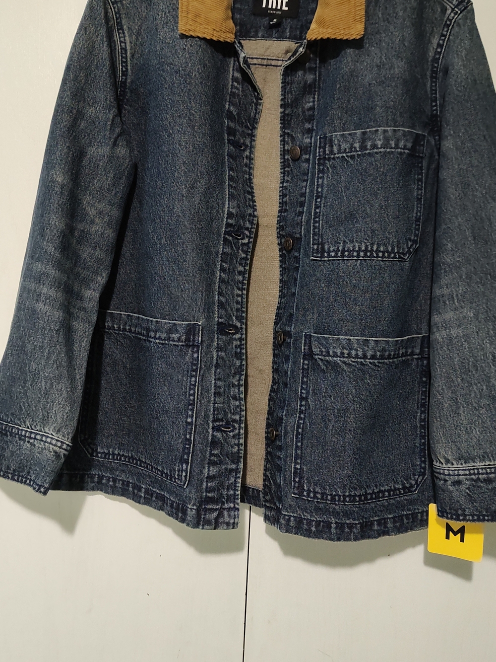 Frye Indigo Denim Jacket with Tan Corduroy Collar